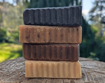 Handcrafted Goat Milk Soap Set: Essential & Fragrance Oils, 4 Full Size Bars