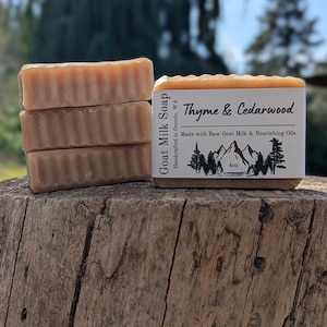 Thyme & Cedarwood Goat Milk Soap 4 Pack – Woody and Herbal Scented Hot Process Bar