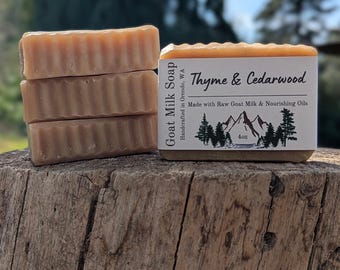 Thyme & Cedarwood Goat Milk Soap 4 Pack – Woody and Herbal Scented Hot Process Bar