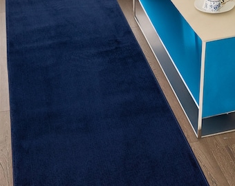 Custom Size Non Slip Solid Design Navy Color Soft Touch Pile Rug Runner 26&quot; / 31&quot; / 36&quot; Wide