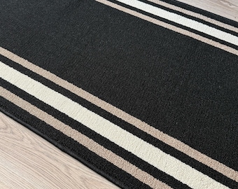 Custom Size Black Rug Runner: Non-Slip Polyamide Low Pile