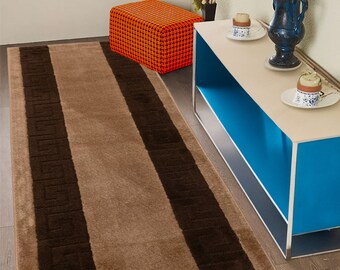 Non Slip Beige Runner Rug: Meander Greek Border, Custom Size