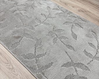 Custom Size Anti Slip Leaves Gray Runner Rug by Feet 26 Inches Wide
