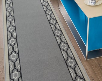 Custom Size Non Slip TRELLIS GREY Design Low Pile Rug Runner 26&quot; / 30&quot; / 36&quot; Wide Options by Feet (choose your length from drop-down menu)