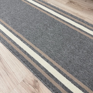 Custom Size Non-Slip Grey Rug Runner: Low Pile Polyamide, Solid Border