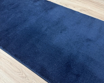 Navy Non-Slip Runner Rug: Soft Touch Polypropylene, Custom Size
