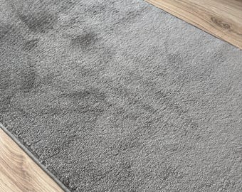 Custom Size Gray Olefin Rug Runner: Non-Slip Soft Pile