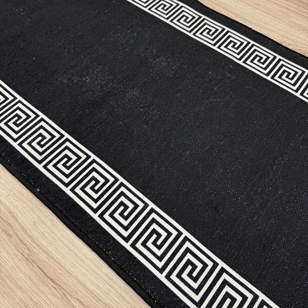 Custom Size Black Rug Runner: Non-slip Meander Greek Key Design - Etsy