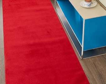 Custom Size Non Slip Solid Design Red Color Soft Touch Pile Rug Runner 26&quot; / 31&quot; / 36&quot; Wide