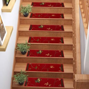 Custom Size Stair Treads Carpets Washable Floral Design Stair Treads Size ( SET OF 13 )