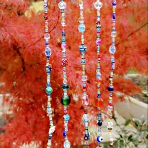 Hand painted, Handmade Glass bead Sun catcher / light catcher, beaded wall hanging, window decor, millefiori, lampwork & crystal beads