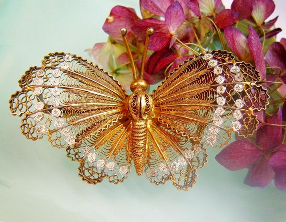 c.1915 Antique Huge Silver 800 Filigree Butterfly