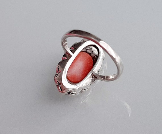 c.1920 Antique Natural Salmon Coral Silver Rose C… - image 4