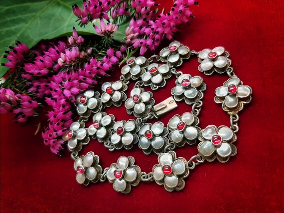 c.1880 Antique Ruby Pearl Gemstones Silver Victor… - image 1