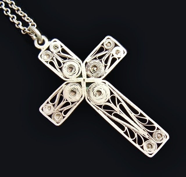 Vintage Silver Filigree Cross Necklace main image 0