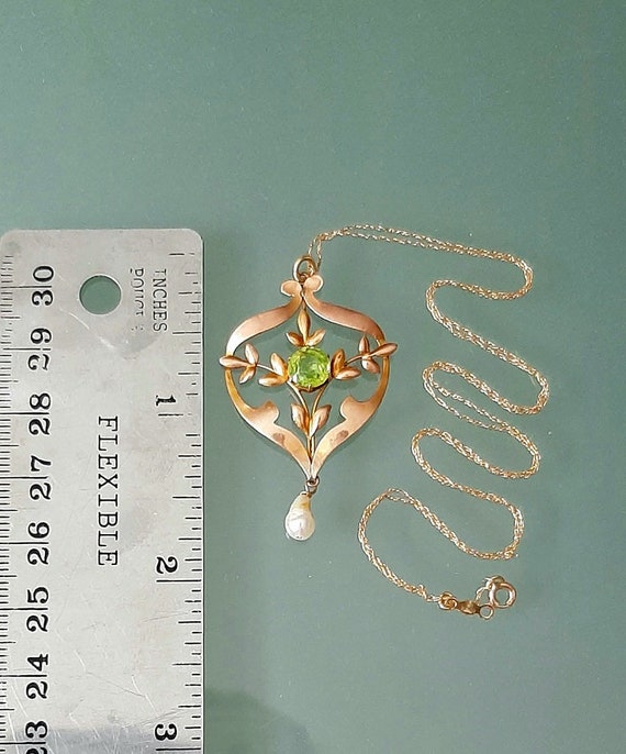 1900s Antique Gold Genuine Peridot Gemstone Pearl… - image 5