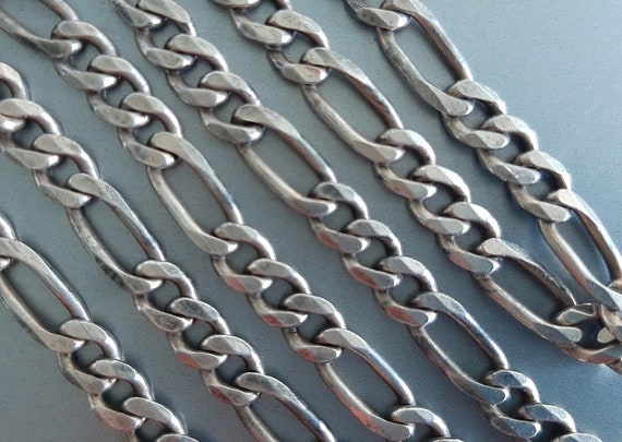 Solid Sterling Silver FIGARO Chain Large links/ 6… - image 1