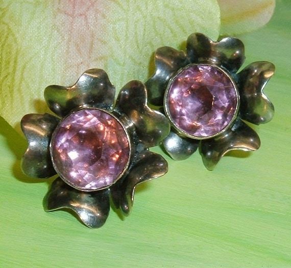 1940s Hobe Sterling Silver Flower Earrings Retro,
