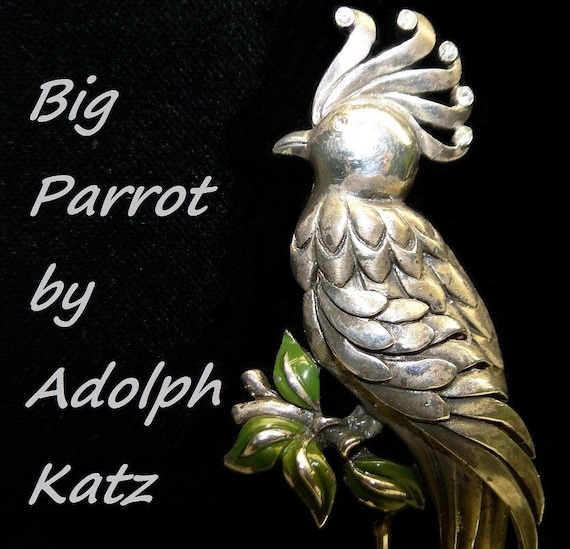 Huge 1941 CORO Adolph Katz Big Parrot Cockatoo Br… - image 1