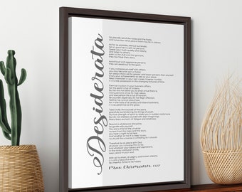 Desiderata Poem Print - Max Ehrmann Quote, Large Framed Canvas, Literary Gifts for her / him