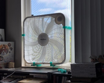 Box Fan Window Mount: 3D Printed, Pack of 4 Stabilizer Clips, No Tools Needed, Adjustable 3.5-5" -Made in USA- Printed in my Living Room =)