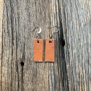 Handmade Leather Rectangle Dangle Earrings: Lightweight Stainless Steel Hooks