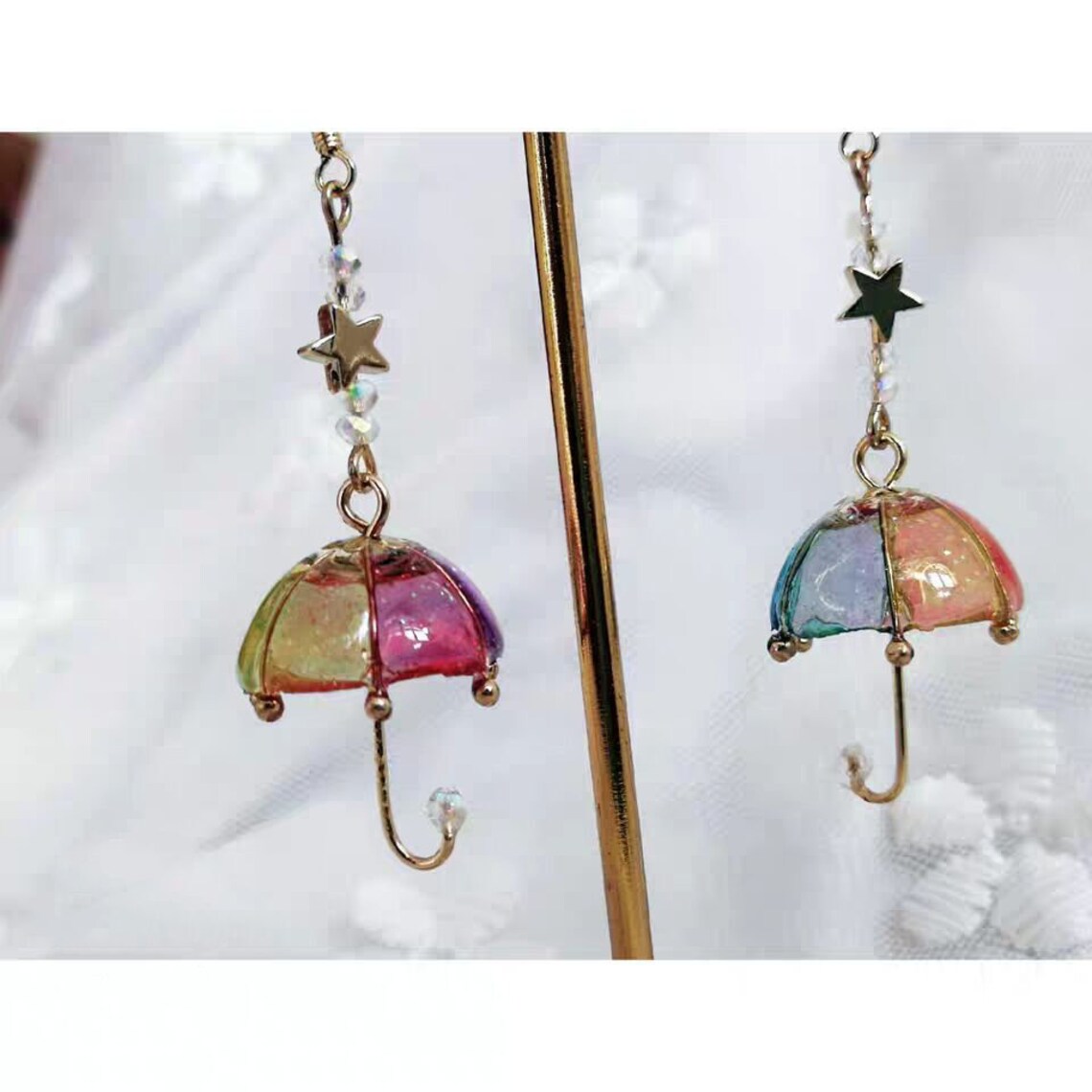 Magic Color Flower Umbrella Earrings 14K Gold Earring Ear Etsy