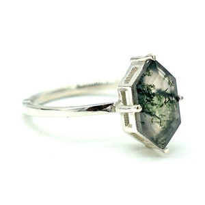 Green Moss Agate Ring: Natural Gemstone, 925 Sterling Silver