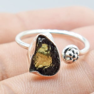 Handmade Sterling Silver Rough Moldavite Adjustable Ring