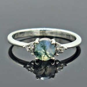 Sterling Silver Moss Agate Ring: Twisted Engagement Ring