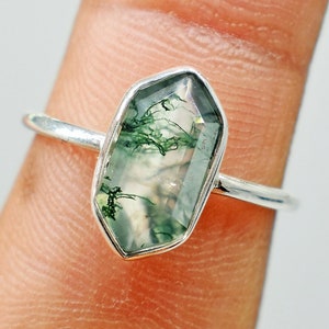 Dainty Moss Agate 925 Sterling Silver Ring