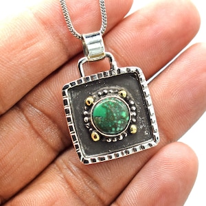 Amazing Tibetan Turquoise Stone Silver Necklace, Genuine Turquoise Necklace, 925 Silver Necklace, Turquoise Stone Pendant With Chain