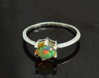 Ethiopian Opal Ring: Round Gemstone, 925 Sterling Silver