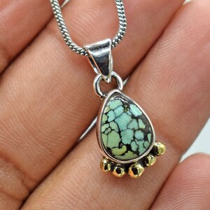 Beautiful Tibetan Turquoise Stone Silver Necklace, Genuine Turquoise Necklace, 925 Silver Necklace, Turquoise Stone Pendant With Chain