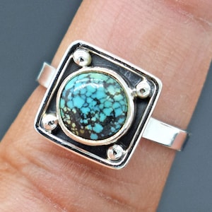 Handmade Tibetan Turquoise Ring: 925 Sterling Silver Statement Ring