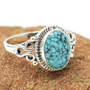 Tibetan Turquoise Ring: Natural Gemstone, 925 Sterling Silver