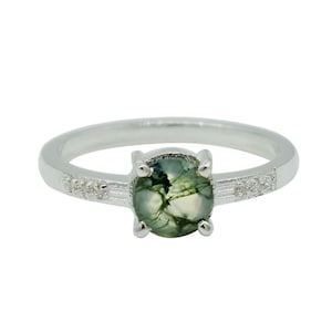 Natural Moss Agate 925 Sterling Silver Ring (8X8X3 mm)