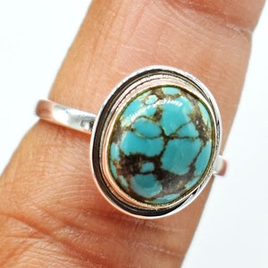 Natural Tibetan Turquoise Ring: Handmade 925 Sterling Silver