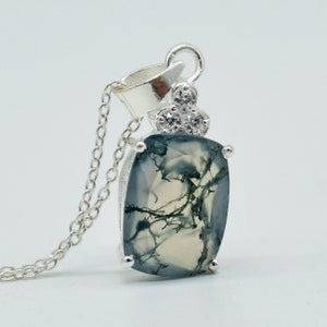 Natural Moss Agate 925 Sterling Silver Necklace - 18 Inch