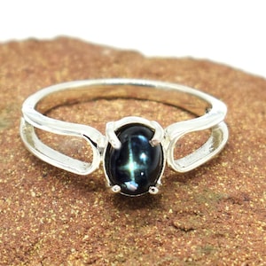 Black Star Stone Ring: Oval Gemstone, 925 Sterling Silver