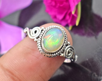 Ethiopian Opal Ring: Handmade 925 Sterling Silver, October Birthstone