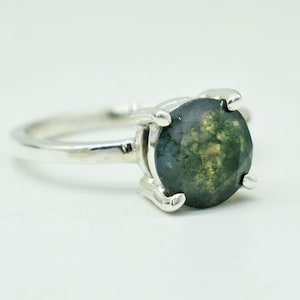 Dainty Moss Agate Ring: Natural Gemstone, 925 Sterling Silver