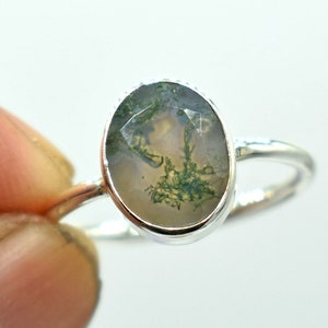 Step Cut Moss Agate Gemstone Ring, Oval Moss Agate Ring, Beautiful Ring, Natural Agate Ring, Moss Agate Silver Ring, Moss Agate Ring, Rings