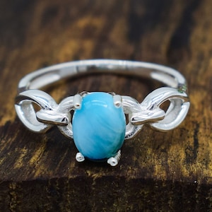 Larimar Gemstone Silver Ring: Handmade 925 Sterling Silver