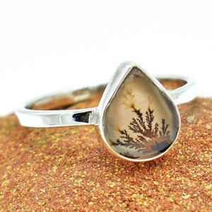 Natural Dendrite Agate Ring: 925 Sterling Silver Gemstone
