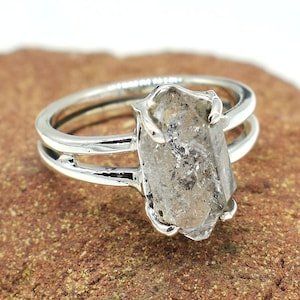 Herkimer Diamond Ring: Natural Quartz, 925 Sterling Silver