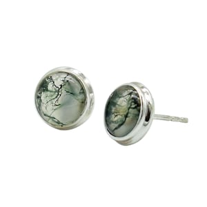 Green Moss Agate Stud Earring, Girls moss agate Earring, Moss Agate Silver Earring, Women Earring, stud silver Earring, 925 Silver Earring