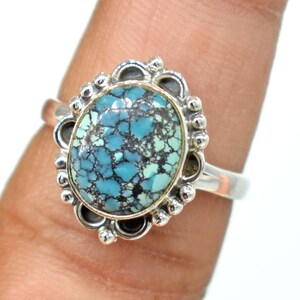 Handmade Tibetan Turquoise Ring: 925 Sterling Silver Statement Ring