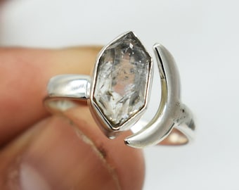 Anillo de diamantes Herkimer: anillo nupcial de plata de ley 925