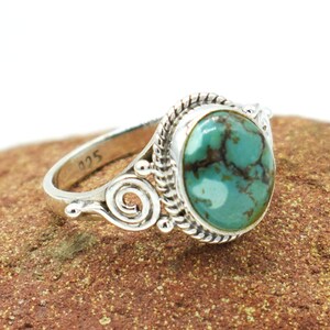 Handmade Tibetan Turquoise Ring: 925 Sterling Silver Statement Ring